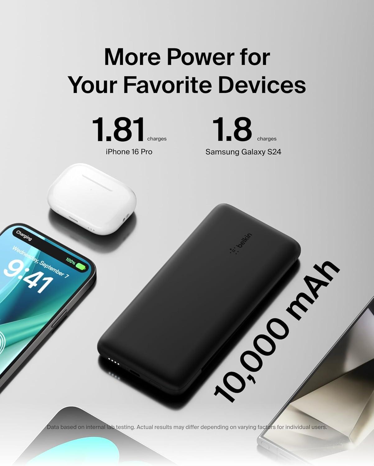 imageBelkin Portable Charger Power Bank for iPhoneAndroid 10000mAh 23W Battery Pack for Phone with Integrated USBC Lightning Cables PassThrough Capability Charge 2 Devices at OnceBlack