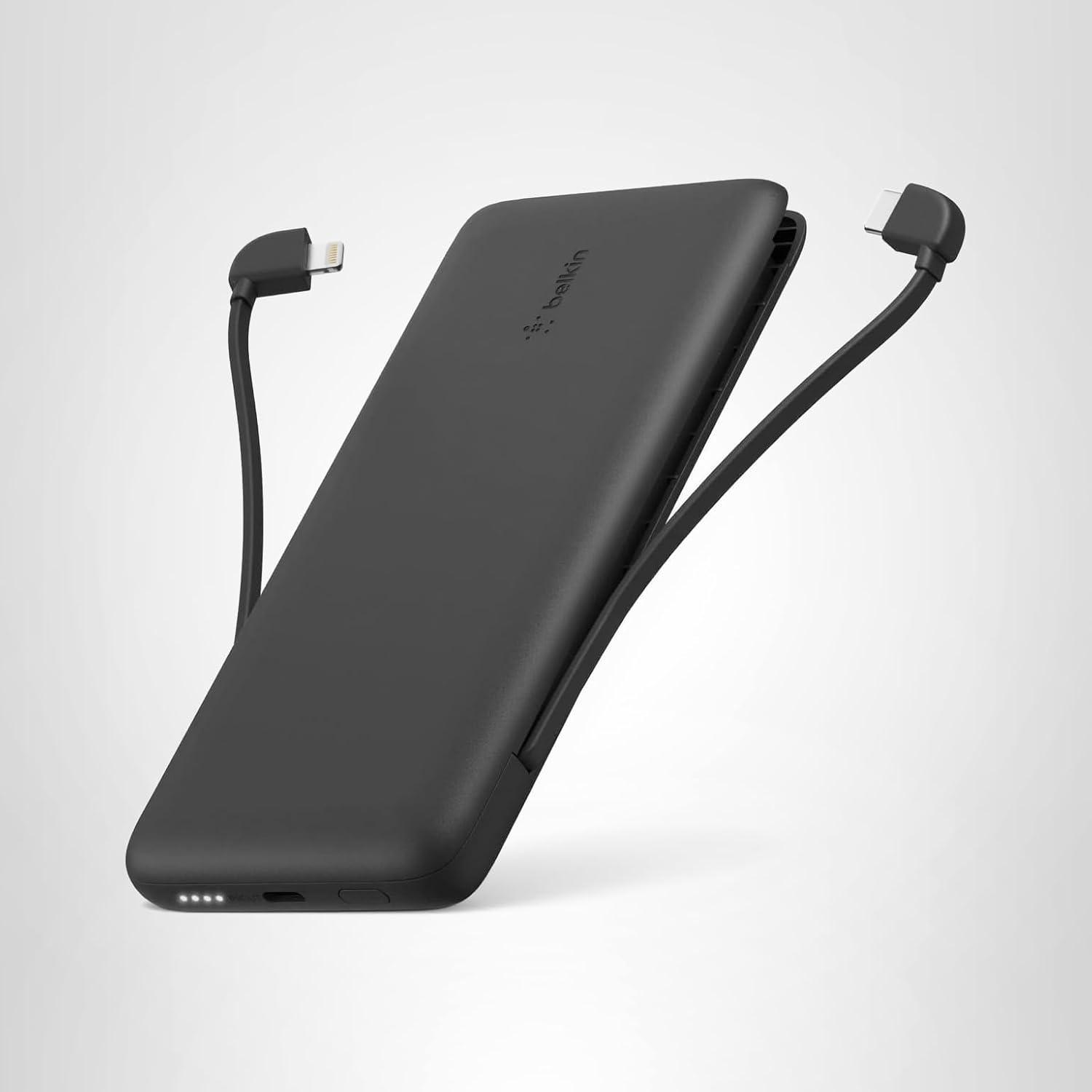 imageBelkin Portable Charger Power Bank for iPhoneAndroid 10000mAh 23W Battery Pack for Phone with Integrated USBC Lightning Cables PassThrough Capability Charge 2 Devices at OnceBlack