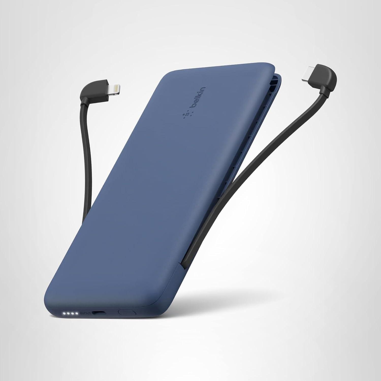 imageBelkin Portable Charger Power Bank for iPhoneAndroid 10000mAh 23W Battery Pack for Phone with Integrated USBC Lightning Cables PassThrough Capability Charge 2 Devices at OnceBlue