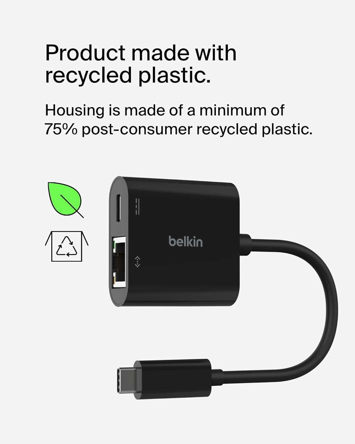 imageBelkin USBC to Ethernet Adapter Gigabit Ethernet Port Compatible w USBC Devices USBC to Ethernet Cable for MacBook Pro amp Dell XPS 13 Laptops Ethernet USBC Hub Ethernet USBC Adapter BlackEthernet Charging 100W