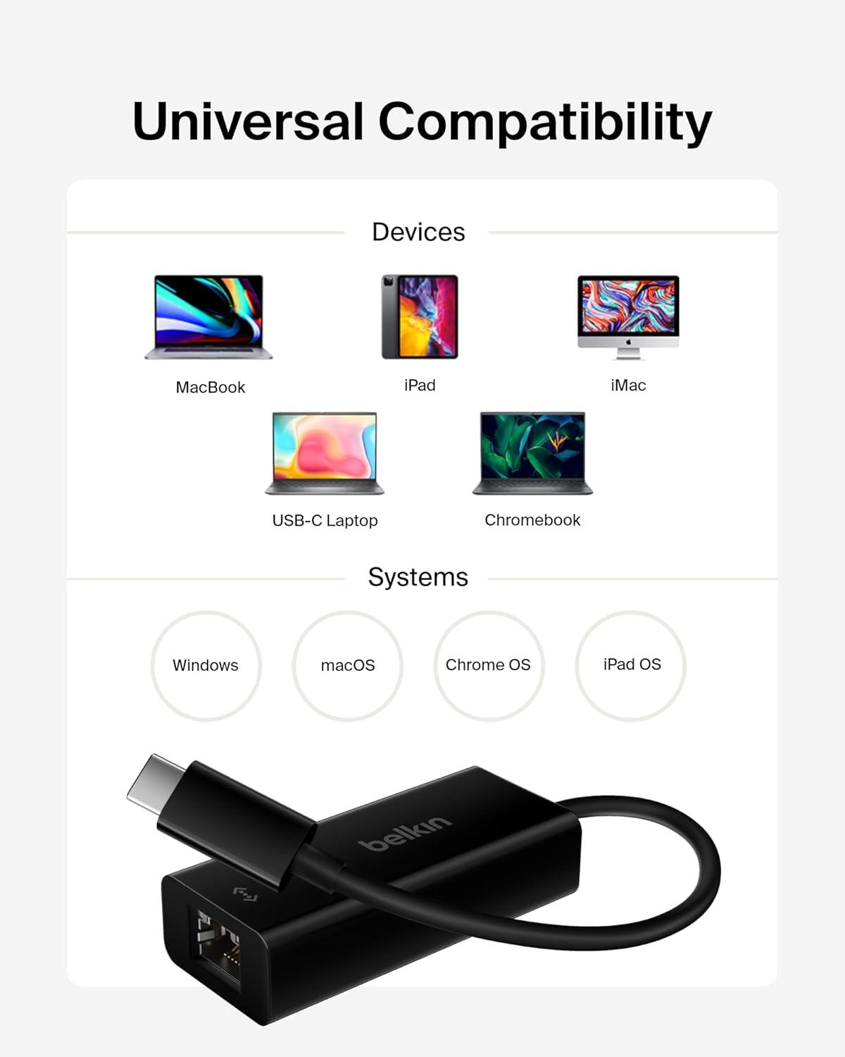 imageBelkin USBC to Ethernet Adapter Gigabit Ethernet Port Compatible w USBC Devices USBC to Ethernet Cable for MacBook Pro amp Dell XPS 13 Laptops Ethernet USBC Hub Ethernet USBC Adapter BlackEthernet Adapter Only