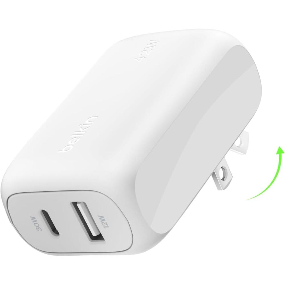 imageBelkin 42W Dual Port Charger Block USBC USBA Charger Super Fast Charging Samsung Galaxy S25 Apple iPhone 17 Air Pro Pro Max iPad AirPods Apple Watch Nintendo Switch 2 amp More WhiteWhite