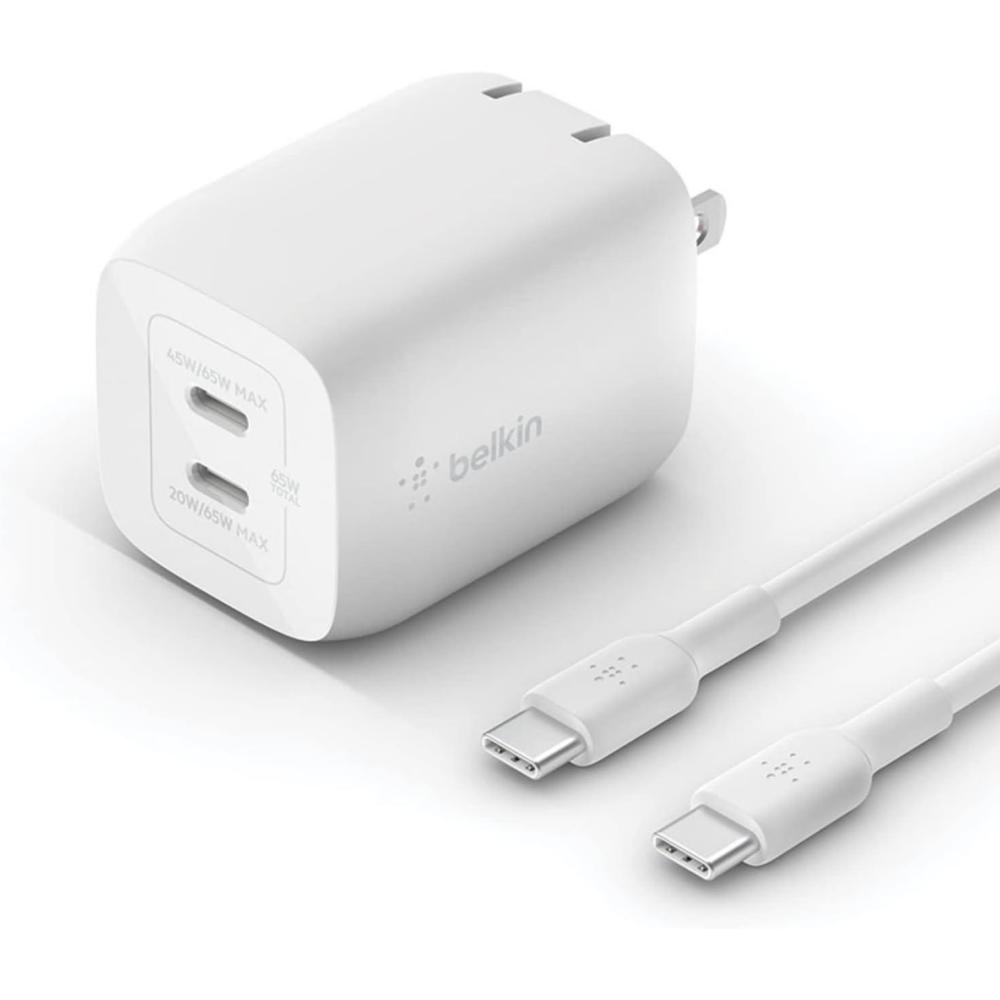 imageBelkin Dual USB C Charger Block 65W Super Fast Charging PD 30 wGaN  Samsung Galaxy S25 Apple iPhone 17 Air Pro Pro Max iPad MacBook AirPods Apple Watch amp More  Black65W White  USBC Cable