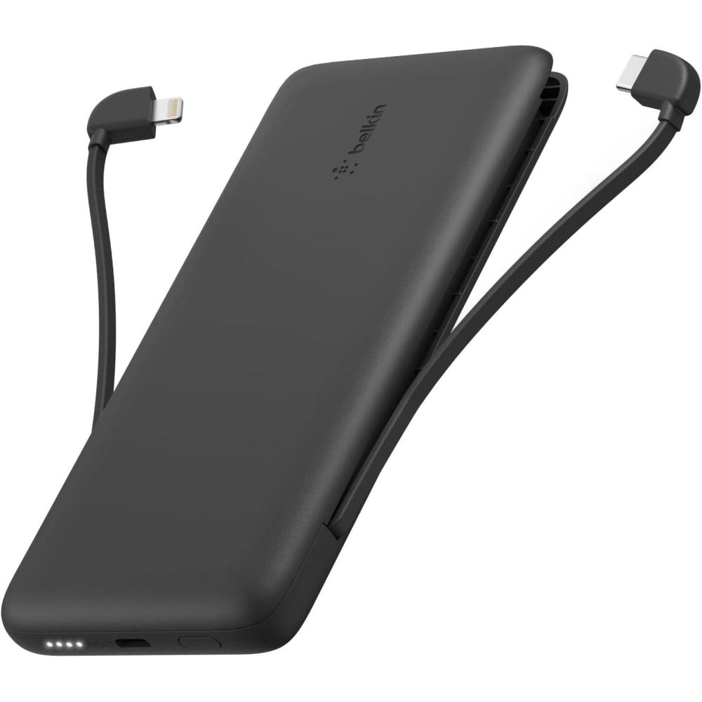 imageBelkin Portable Charger Power Bank for iPhoneAndroid 10000mAh 23W Battery Pack for Phone with Integrated USBC Lightning Cables PassThrough Capability Charge 2 Devices at OnceBlack