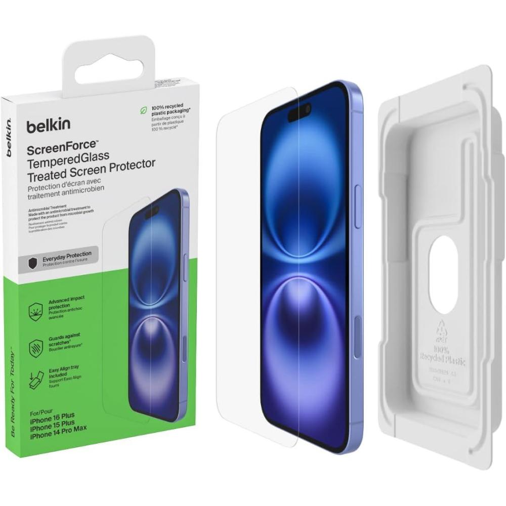 imageBelkin ScreenForce TemperedGlass Treated Screen Protector for iPhone 16 Pro  Slim amp ScratchResistant  Includes Easy Align Frame for Bubble Free Application  2PackiPhone 16 Plus 15 Plus14 Pro Max