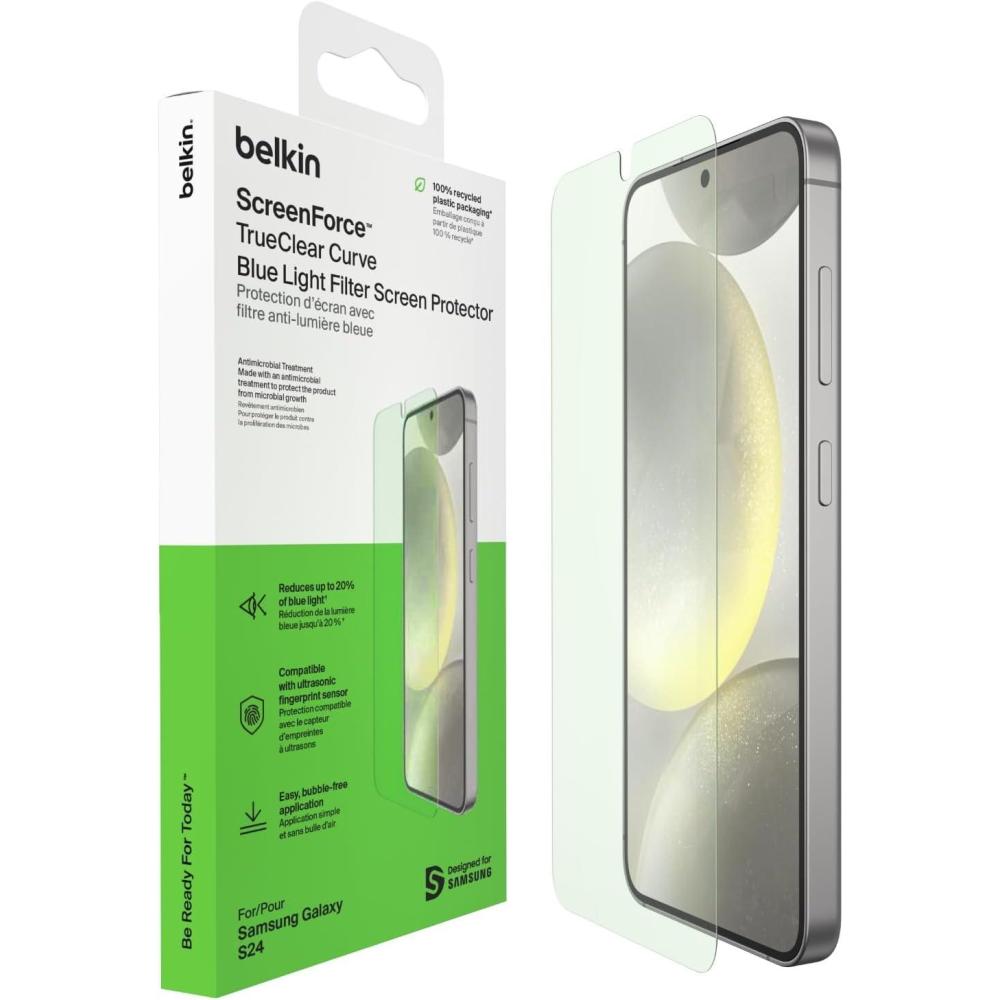 imageBelkin ScreenForce TrueClear Curve Blue Light Filter Screen Protector for Galaxy S24 Ultra with EdgetoEdge Fit amp Flawless Application wIncluded Easy Align Tray for Bubble Free ApplicationSamsung S24