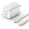 Belkin Dual USB C Charger Block 65W, Super Fast Charging PD 3.0 w/GaN – Samsung Galaxy S25, Apple iPhone 17, Air, Pro, Pro Max, iPad, MacBook, AirPods, Apple Watch, & More – Black(65W White + USB-C Cable)