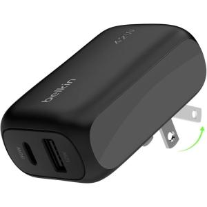 Belkin 42W Dual Port Charger Block, USB-C + USB-A Charger Super Fast Charging – Samsung Galaxy S25, Apple iPhone 17, Air, Pro, Pro Max, iPad, AirPods, Apple Watch, Nintendo Switch 2 & More – White(Black)