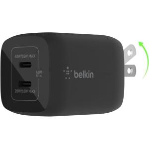 Belkin Dual USB C Charger Block 65W, Super Fast Charging PD 3.0 w/GaN – Samsung Galaxy S25, Apple iPhone 17, Air, Pro, Pro Max, iPad, MacBook, AirPods, Apple Watch, & More – Black(65W Black)