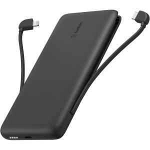 Belkin Portable Charger Power Bank for iPhone/Android – 10,000mAh, 23W Battery Pack for Phone with Integrated USB-C, Lightning Cables – Pass-Through Capability, Charge 2 Devices at Once(Black)