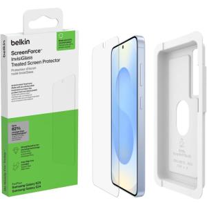 Belkin ScreenForce InvisiGlass Treated Screen Protector for Samsung Galaxy S25, 9H Hardness, Scratch-Resistant Impact Protection w/Align Tray for Easy Application – Made with Recycled Glass
