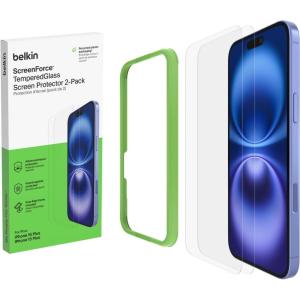 Belkin ScreenForce TemperedGlass Treated Screen Protector for iPhone 16 Pro – Slim & Scratch-Resistant – Includes Easy Align Frame for Bubble Free Application – 2-Pack(iPhone 16 Plus/15 Plus)