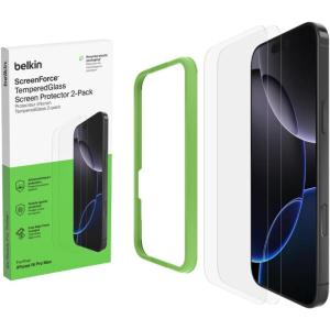 Belkin ScreenForce TemperedGlass Treated Screen Protector for iPhone 16 Pro – Slim & Scratch-Resistant – Includes Easy Align Frame for Bubble Free Application – 2-Pack(iPhone 16 Pro Max)