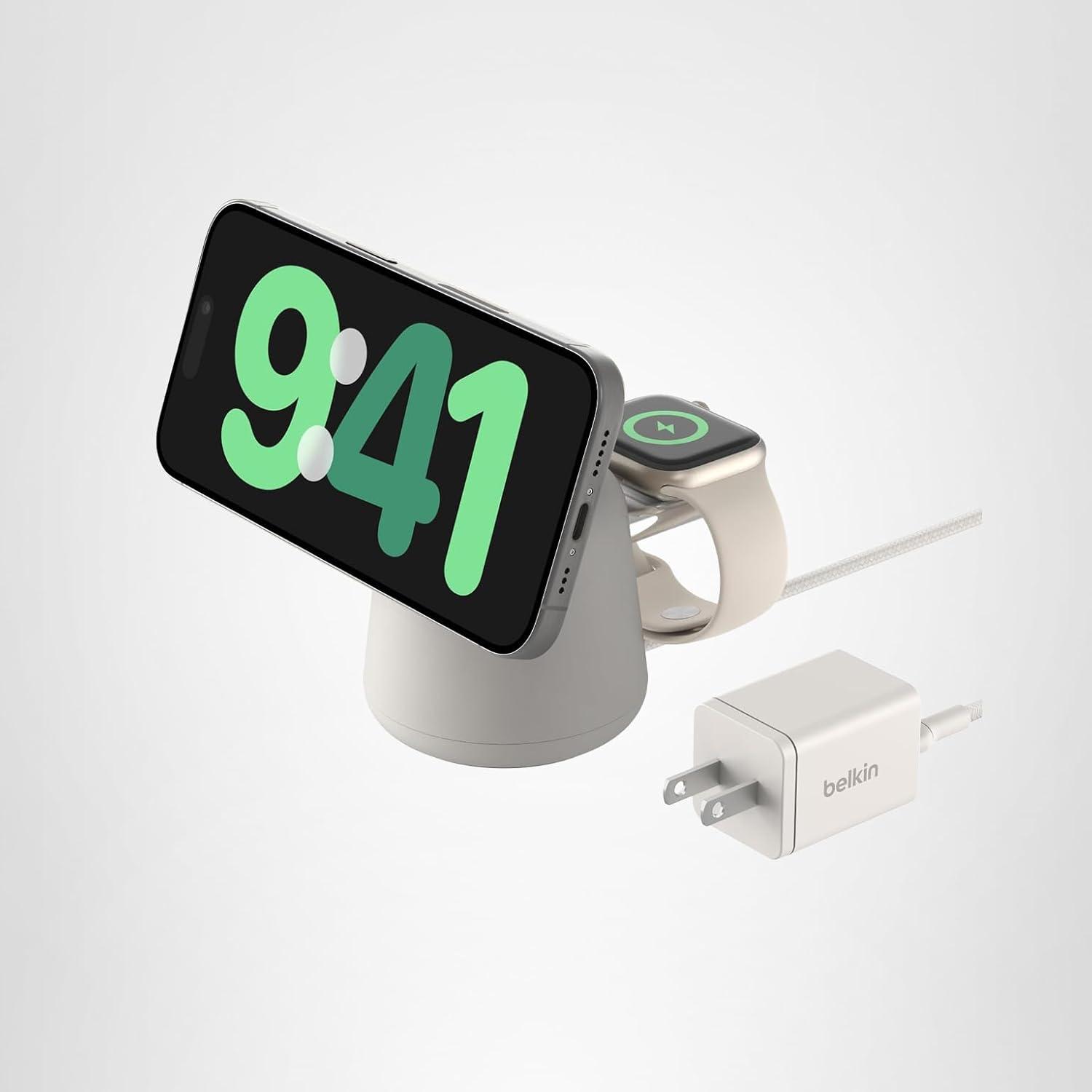 imageBelkin 2in1 MagSafe Wireless Charging Dock 15W Fast Charge iPhone Charger Compatible with iPhone 17 16 15 and 14 Series AirPods Pixel 10 and Other MagSafe Enabled Devices PSU Included BlackSand