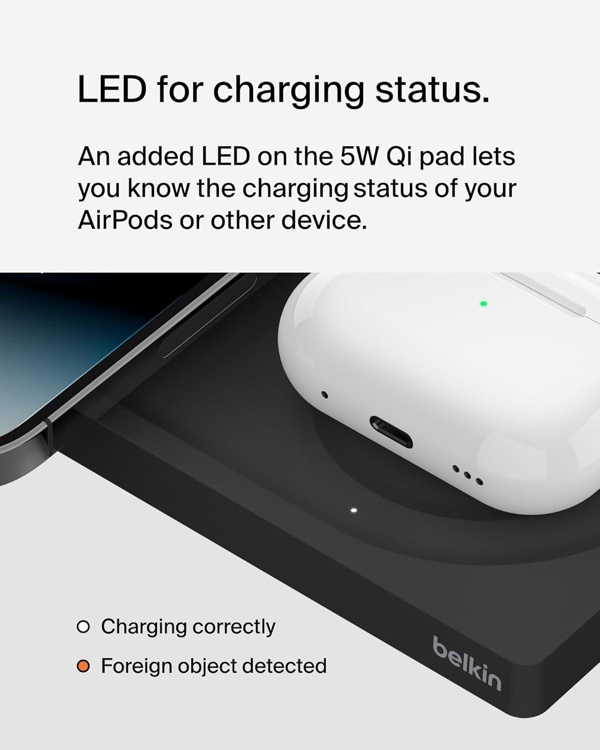 imageBelkin 2in1 Wireless Charging Pad with MagSafe 15W Fast Charging iPhone Charger Wireless Charging Station for iPhone 17 16 15 and 14 Series AirPods and Other MagSafe Enabled Devices OrangeBlack