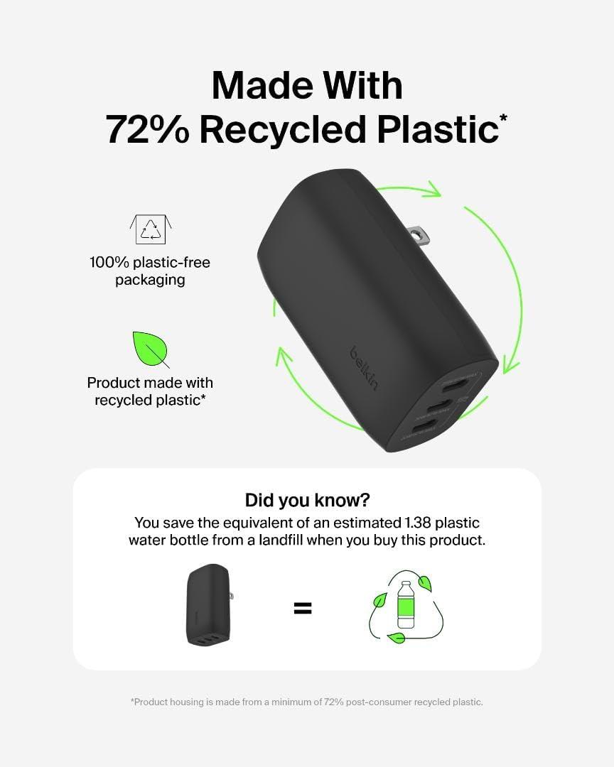 imageBelkin 3Port USB C Charger Block 67W PPS USBC PD31 Super Fast Charging Charger Samsung Galaxy S25 Apple iPhone 17 Air Pro MacBook AirPods Apple Watch Nintendo Switch 2 amp More WhiteBlack