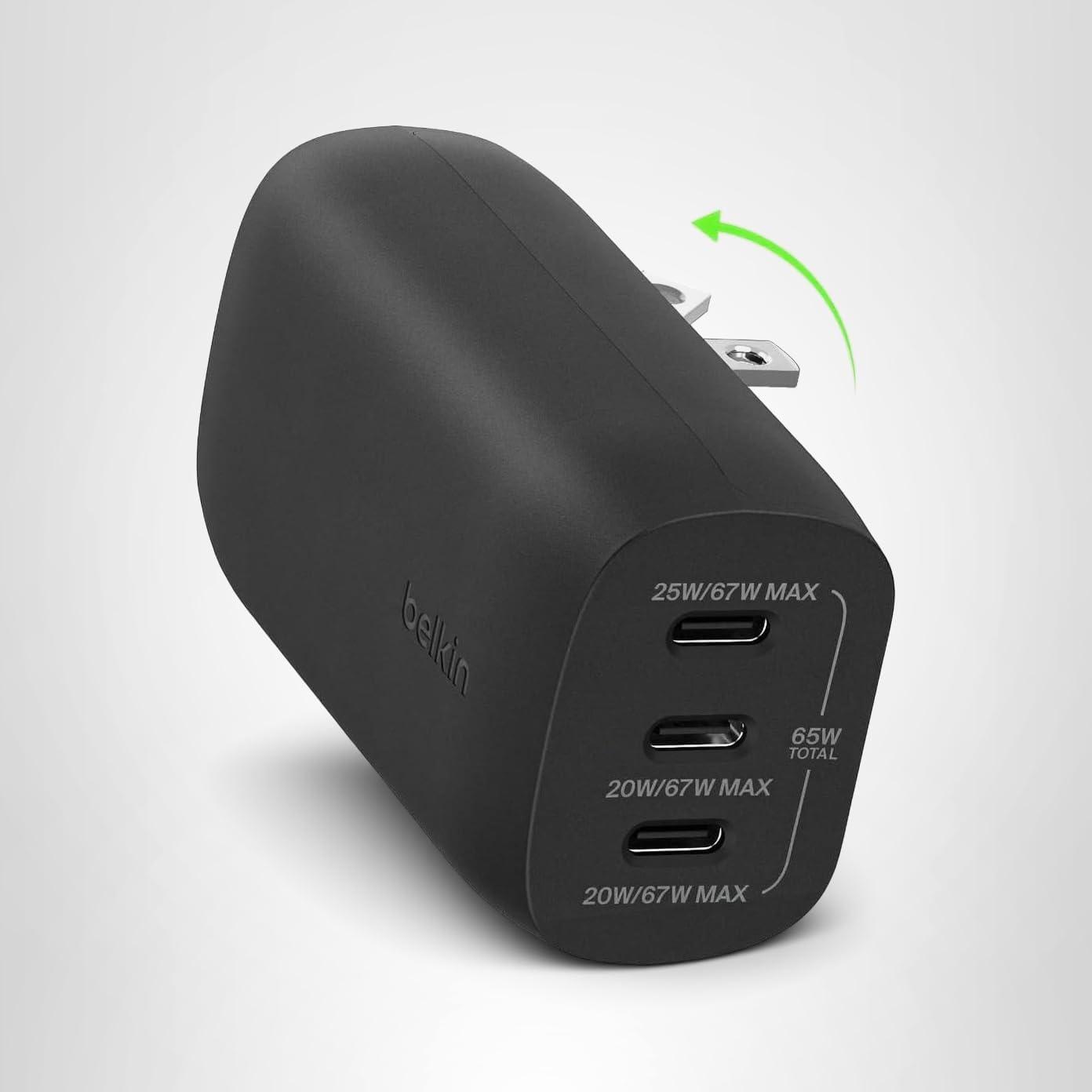 imageBelkin 3Port USB C Charger Block 67W PPS USBC PD31 Super Fast Charging Charger Samsung Galaxy S25 Apple iPhone 17 Air Pro MacBook AirPods Apple Watch Nintendo Switch 2 amp More WhiteBlack