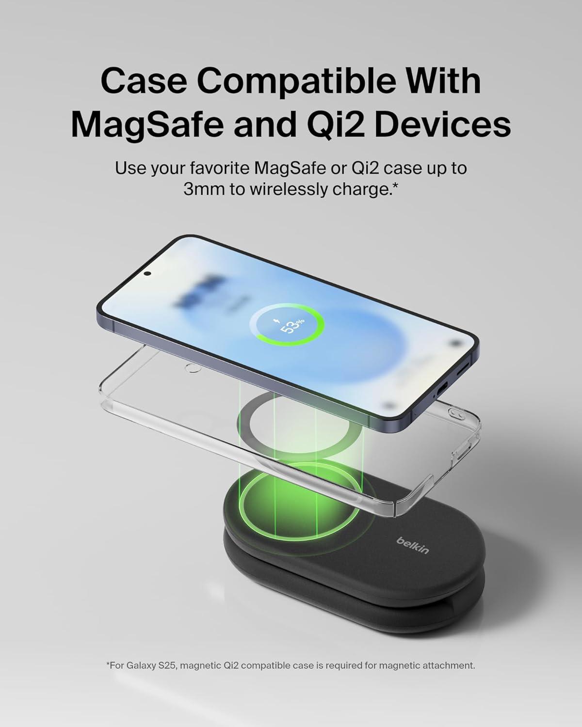 imageBelkin 3in1 MagSafeCompatible iPhone Charger Foldable Magnetic Qi2 Certified MagSafe Charging Station for Phone Apple Watch AirPods Wireless for Multiple DevicesBlack