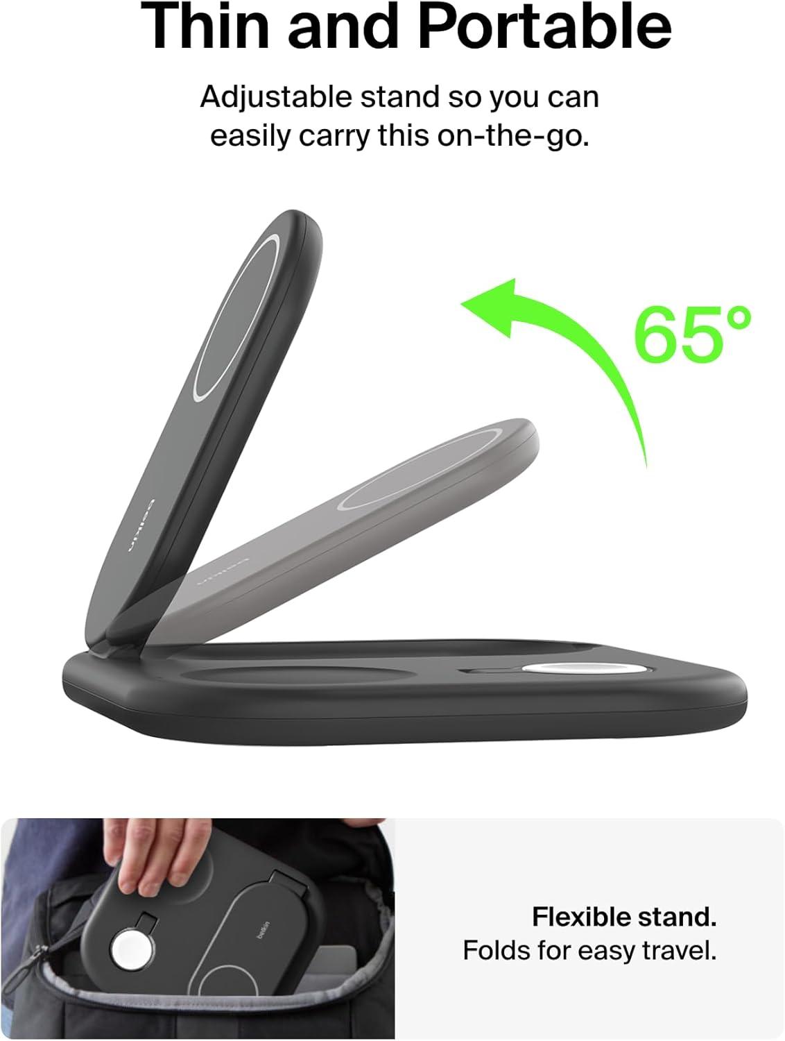 imageBelkin 3in1 MagSafeCompatible iPhone Charger Foldable Magnetic Qi2 Certified MagSafe Charging Station for Phone Apple Watch AirPods Wireless for Multiple DevicesBlack