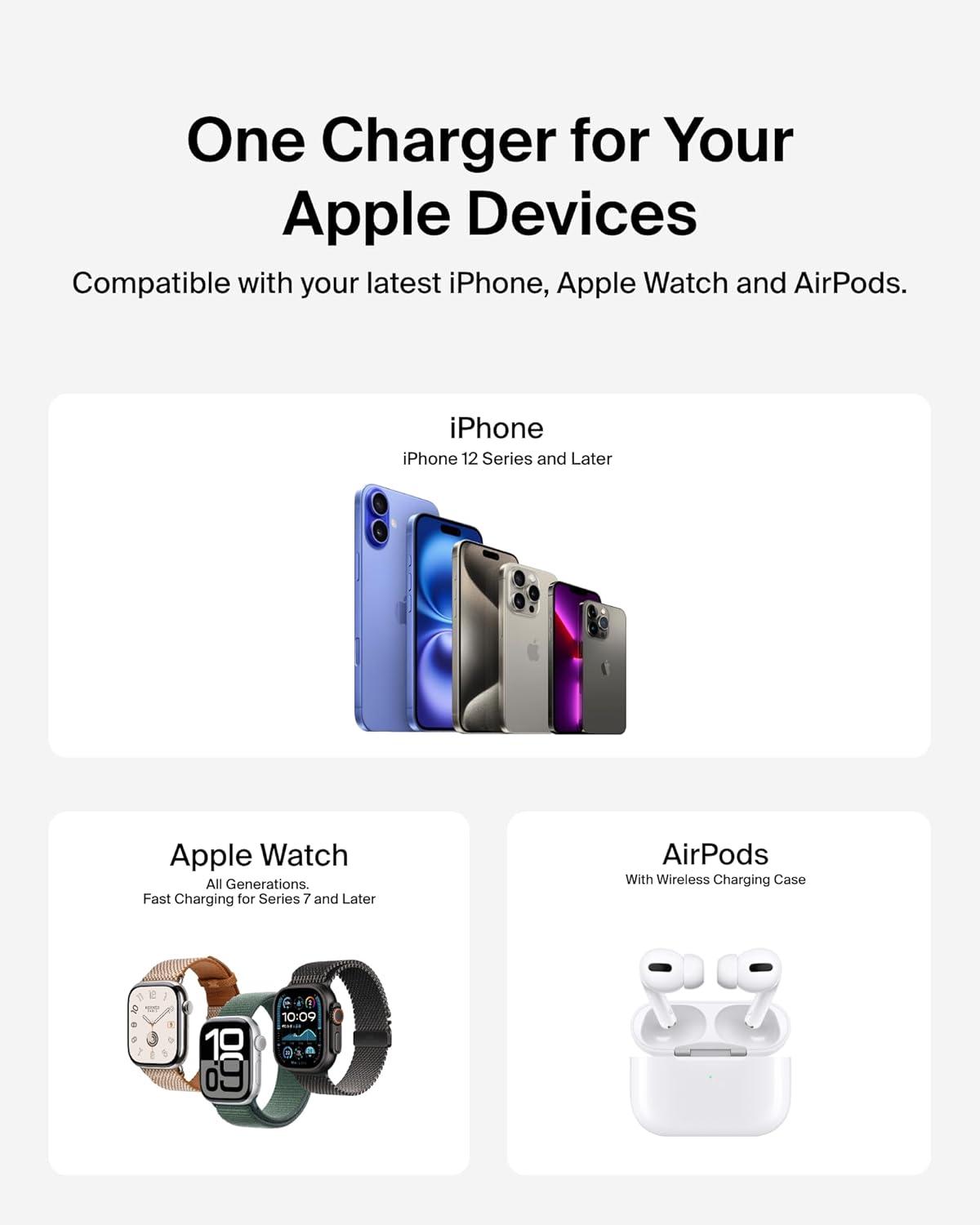 imageBelkin 3in1 MagSafeCompatible iPhone Charger Foldable Magnetic Qi2 Certified MagSafe Charging Station for Phone Apple Watch AirPods Wireless for Multiple DevicesBlack