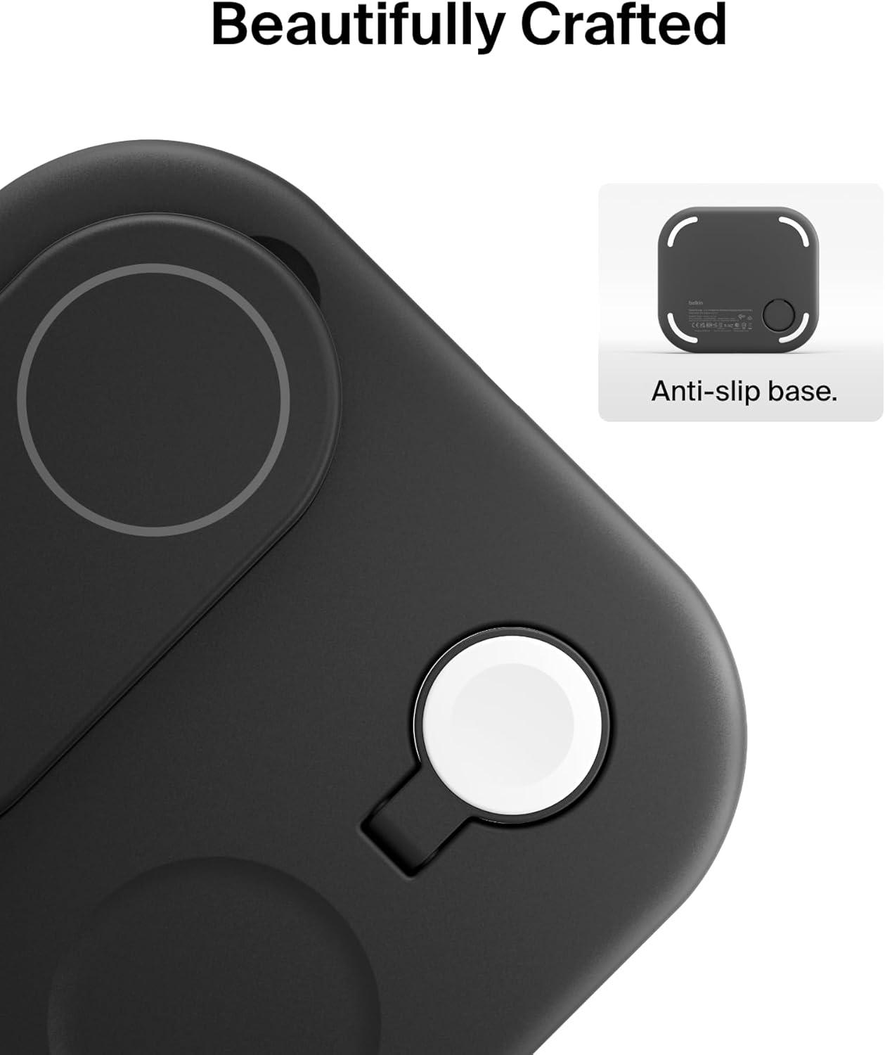 imageBelkin 3in1 MagSafeCompatible iPhone Charger Foldable Magnetic Qi2 Certified MagSafe Charging Station for Phone Apple Watch AirPods Wireless for Multiple DevicesBlack