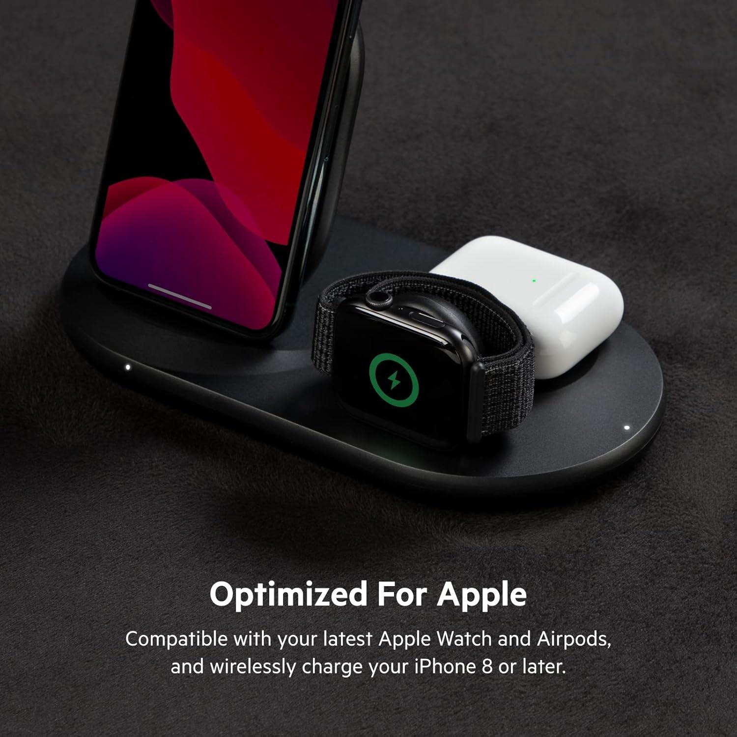imageBelkin 3in1 Wireless Charger Fast Charging Stand for Apple iPhone Apple Watch amp AirPods Case Compatible Qi Station For Multiple Devices BlackBlack