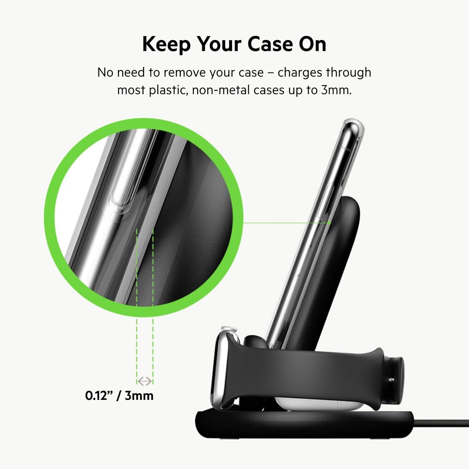 imageBelkin 3in1 Wireless Charger Fast Charging Stand for Apple iPhone Apple Watch amp AirPods Case Compatible Qi Station For Multiple Devices BlackBlack