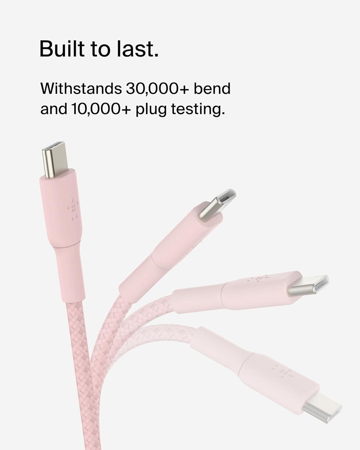 imageBelkin BoostCharge 2M66ft Braided USBC to USBC Cable for iPhone 17 iPhone 17 Pro iPhone 17 Pro Max Galaxy S25 S24 Note Pixel 10 amp 9 iPad Pro Nintendo Switch 2 amp More PinkPink