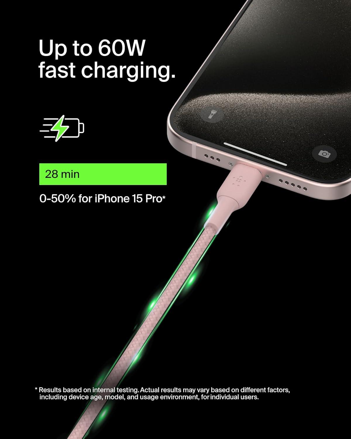 imageBelkin BoostCharge 2M66ft Braided USBC to USBC Cable for iPhone 17 iPhone 17 Pro iPhone 17 Pro Max Galaxy S25 S24 Note Pixel 10 amp 9 iPad Pro Nintendo Switch 2 amp More PinkPink