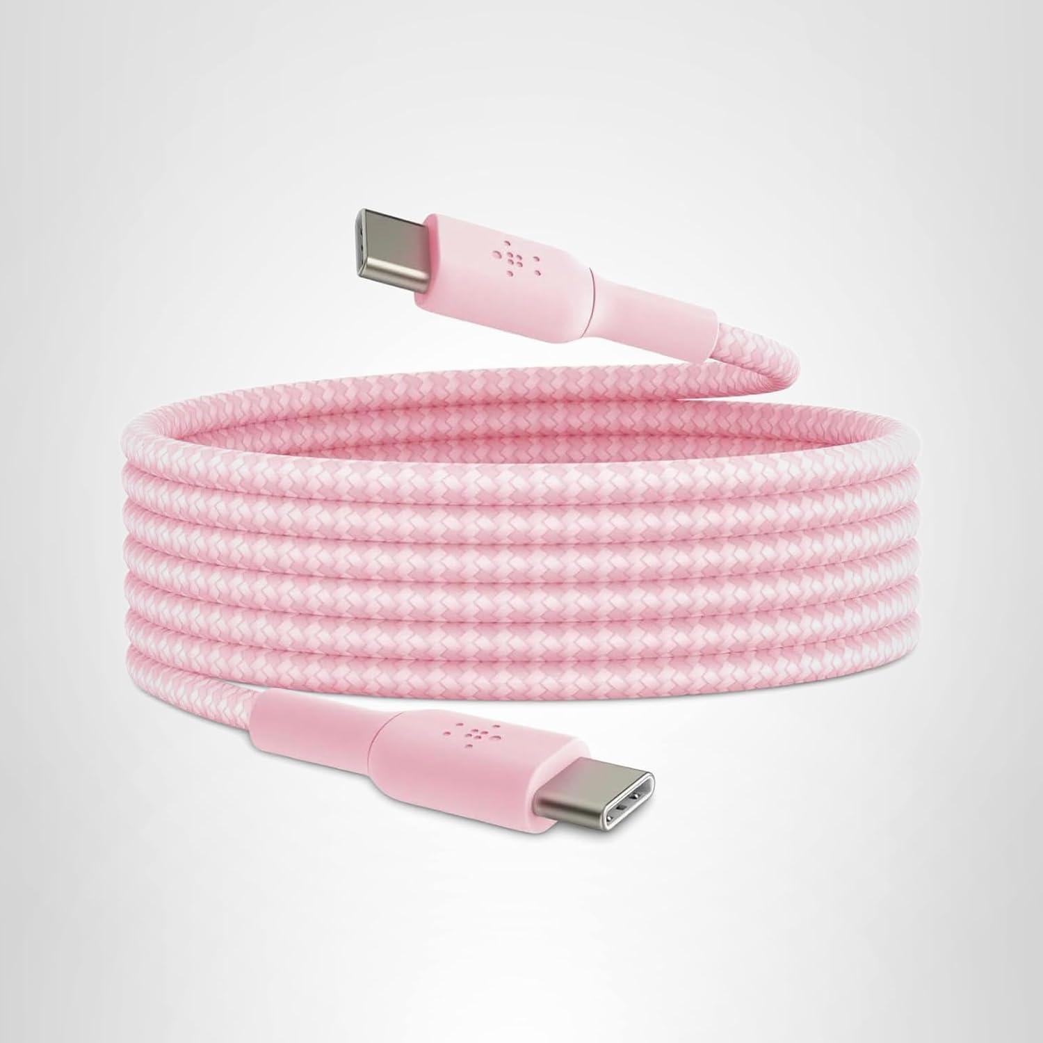 imageBelkin BoostCharge 2M66ft Braided USBC to USBC Cable for iPhone 17 iPhone 17 Pro iPhone 17 Pro Max Galaxy S25 S24 Note Pixel 10 amp 9 iPad Pro Nintendo Switch 2 amp More PinkPink