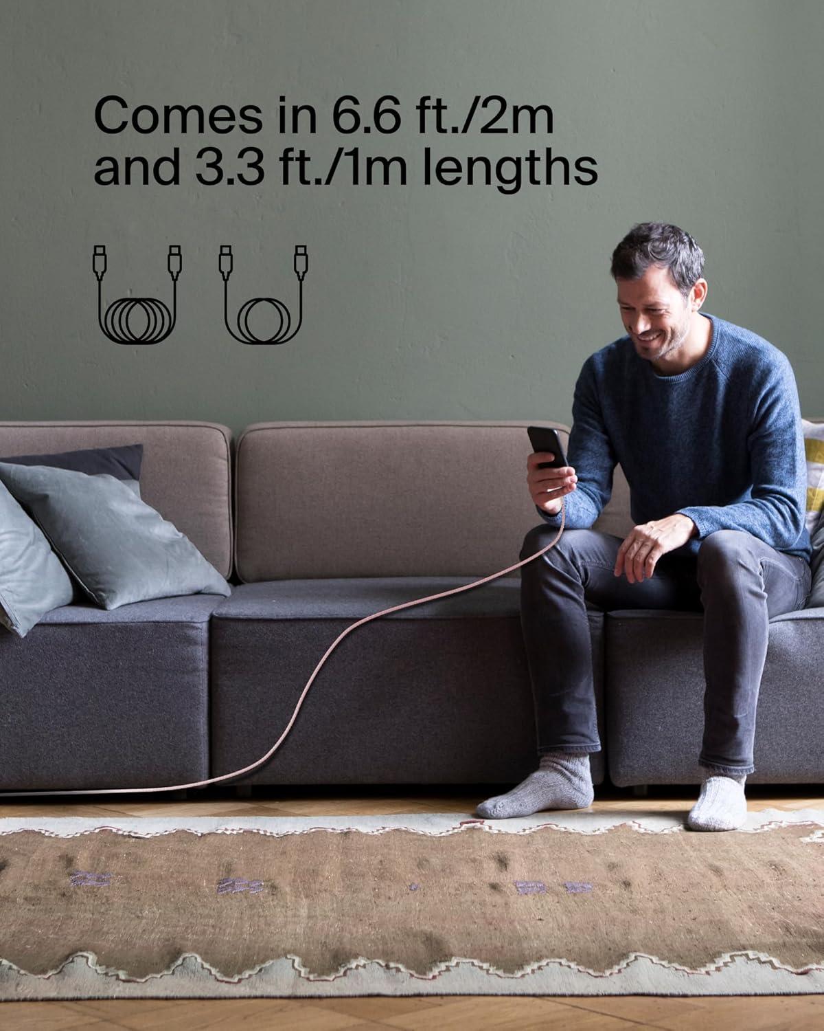 imageBelkin BoostCharge 2M66ft Braided USBC to USBC Cable for iPhone 17 iPhone 17 Pro iPhone 17 Pro Max Galaxy S25 S24 Note Pixel 10 amp 9 iPad Pro Nintendo Switch 2 amp More PinkPink