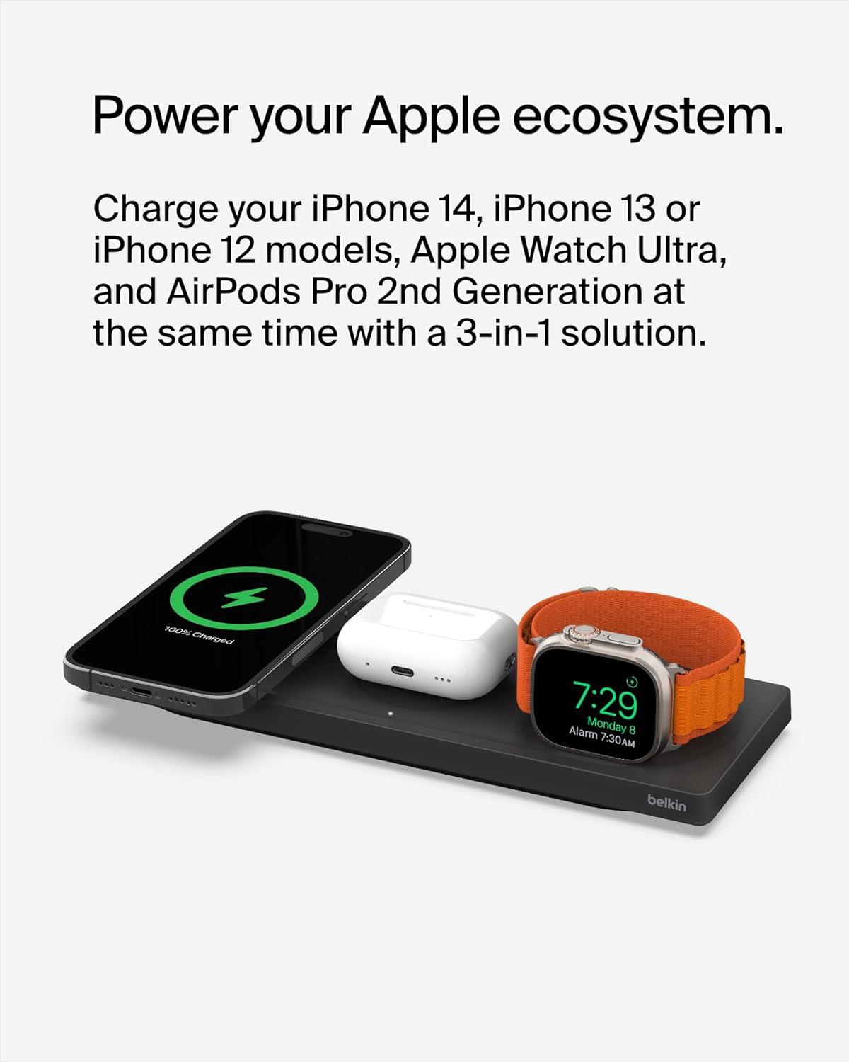 imageBelkin BoostCharge Pro 15W 3In1 Wireless MagSafe Charging Pad WhiteBlack