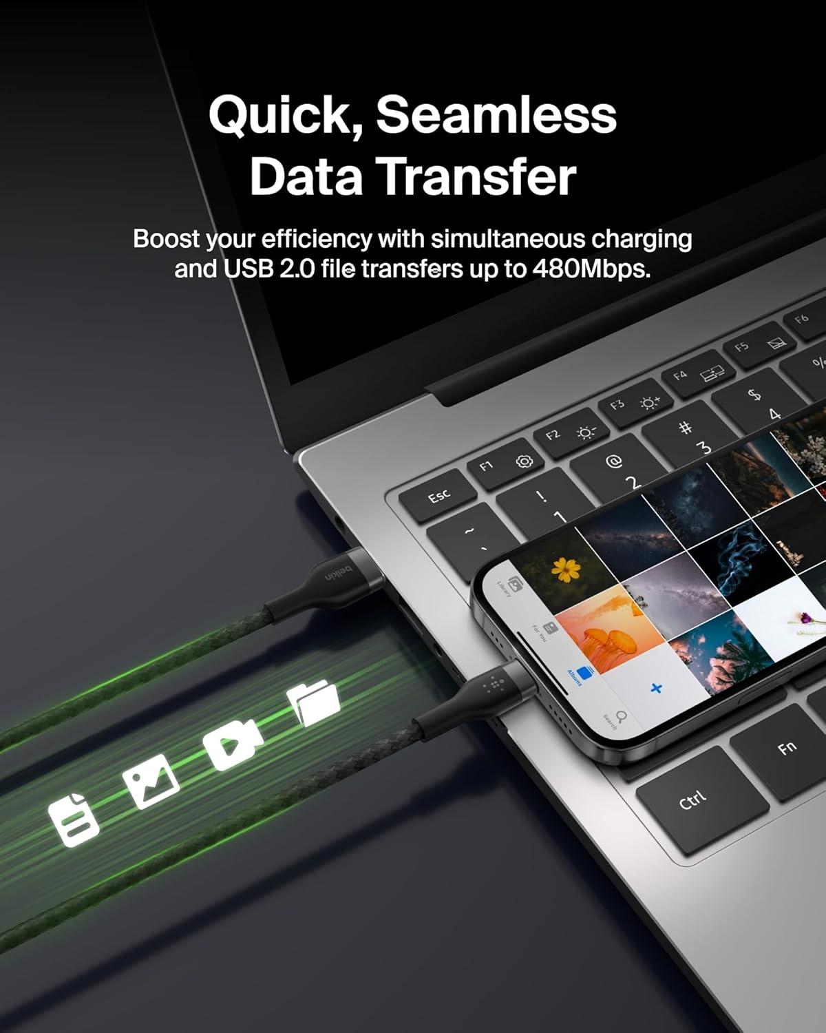 imageBelkin BoostCharge Pro Flex Braided USBC to USBA 2M66ft Fast Charging Cable USBIF Certified for iPhone 17 iPhone 17 Pro iPad Pro Galaxy S25 S24 Pixel Nintendo Switch 2 amp More BlackBraided 66 ft 2 pack