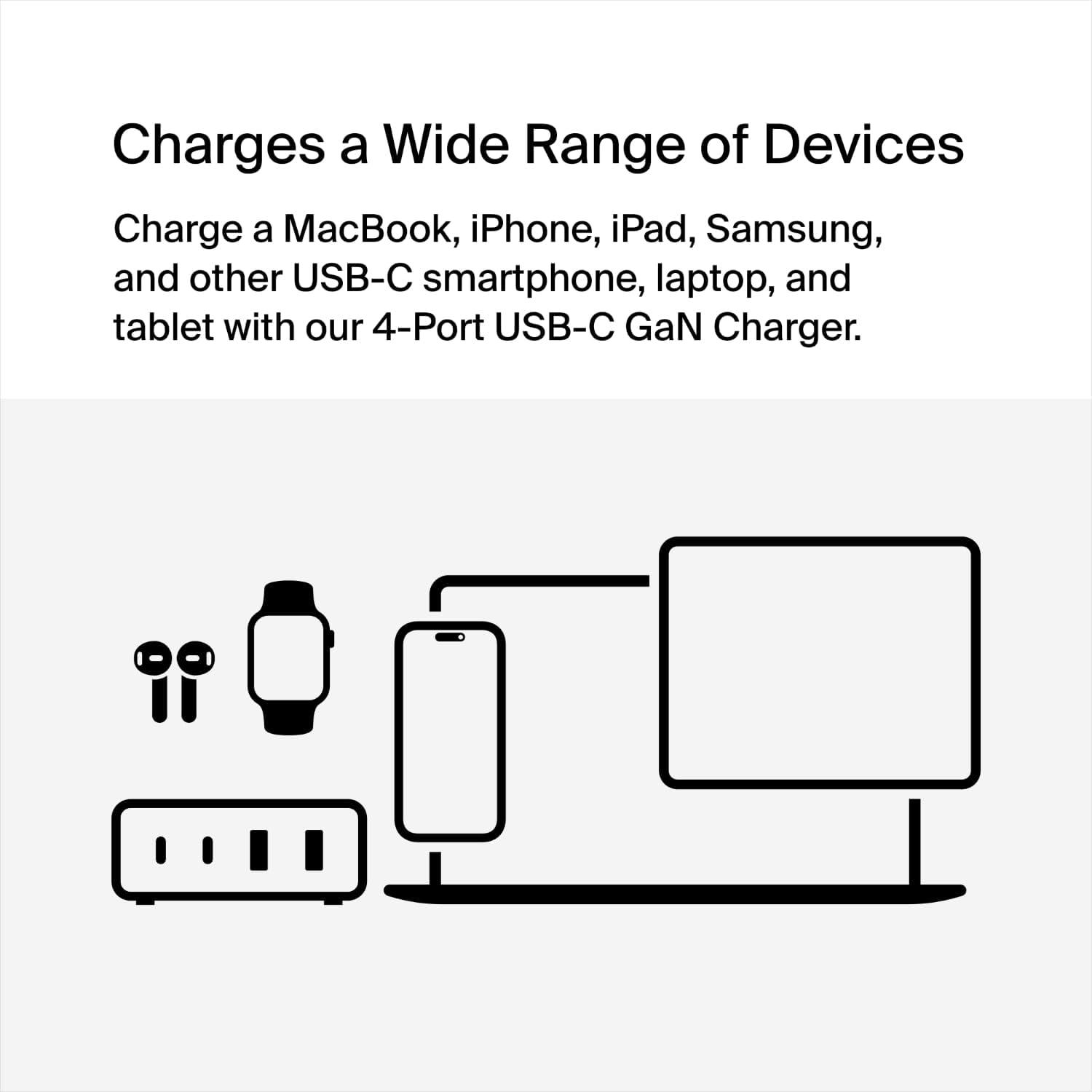 imageBelkin Charger Station 108W GaN 2X USBC and 2X USBA Ports Fast Desktop Charger Dock Hub for iPhone 17 Air Pro Apple Watch iPad MacBook Samsung Galaxy S25 Nintendo Switch 2 BlackWhite