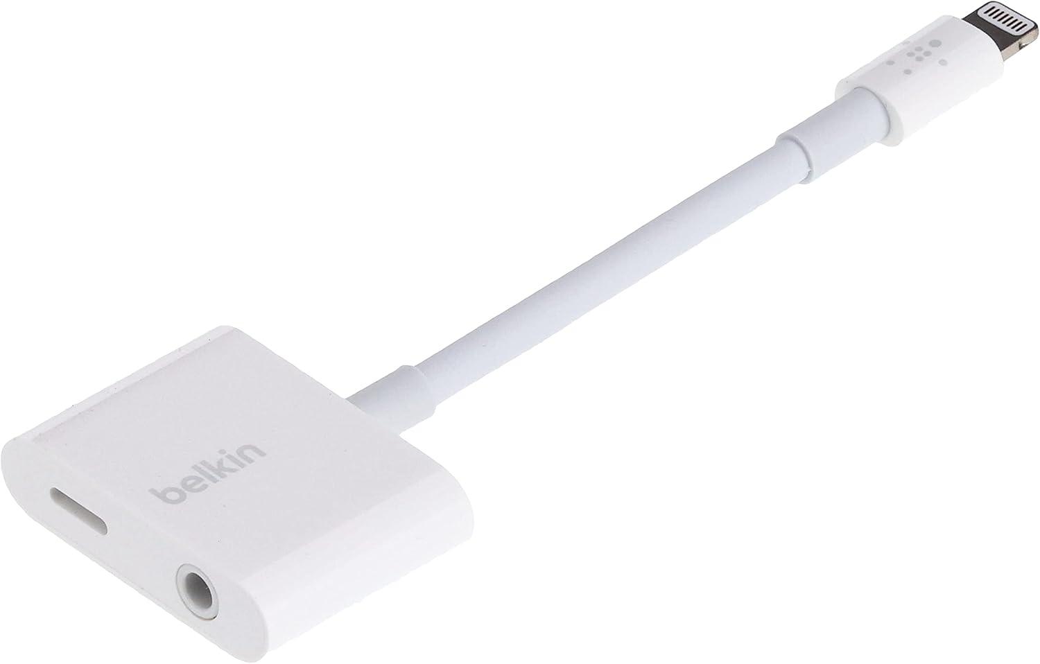 imageBelkin F8J212BTWHT Lightning amp 35mm Audio Dual Adapter Compatible with iPhone 1413 12 SE 11 XR MFi Certified Earphones amp Charge Simultaneously Data Transfer WhiteLightning 35mm Audio