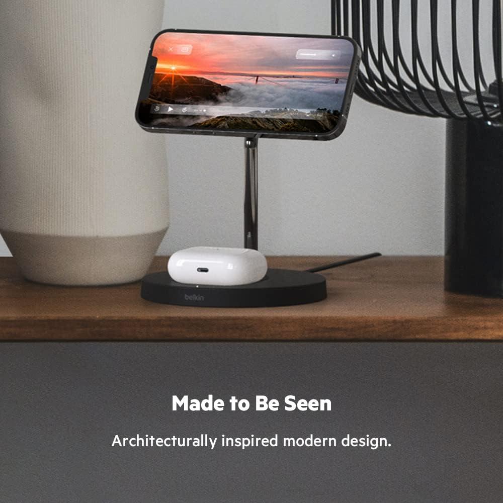 imageBelkin MagSafe 2in1 Wireless Charging Stand for Apple iPhone 16 iPhone 15 iPhone 14 amp iPhone 13 Series amp AirPods MagSafe Fast Charging Station for Multiple Devices WhiteBlack