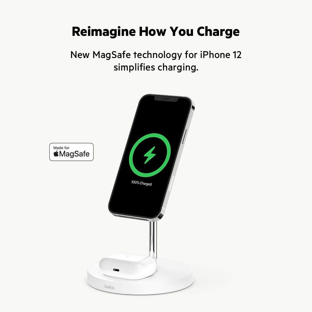 imageBelkin MagSafe 2in1 Wireless Charging Stand for Apple iPhone 16 iPhone 15 iPhone 14 amp iPhone 13 Series amp AirPods MagSafe Fast Charging Station for Multiple Devices WhiteWhite