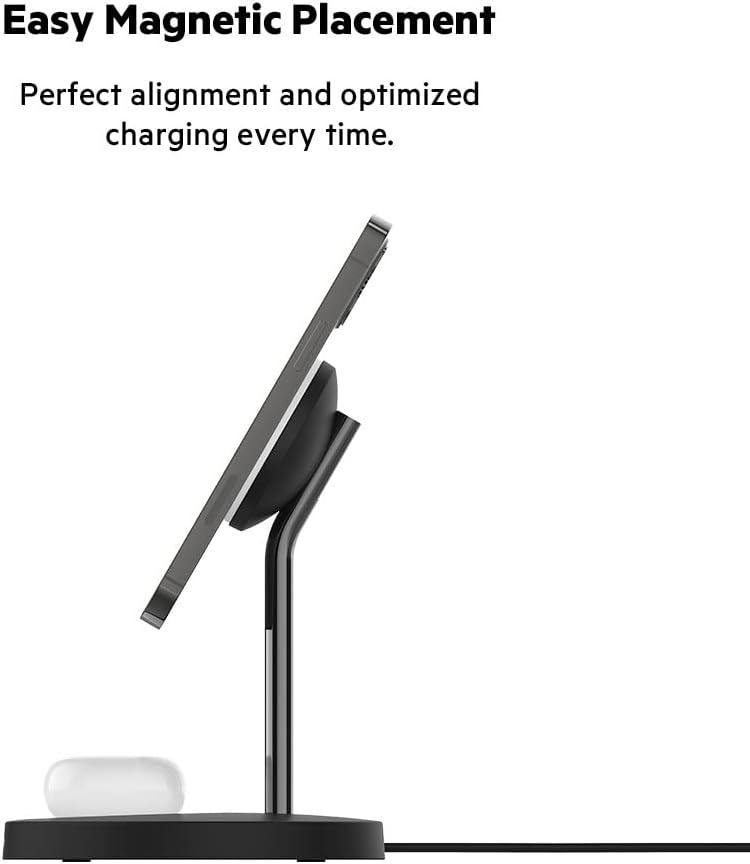 imageBelkin MagSafe 2in1 Wireless Charging Stand for Apple iPhone 16 iPhone 15 iPhone 14 amp iPhone 13 Series amp AirPods MagSafe Fast Charging Station for Multiple Devices WhiteBlack