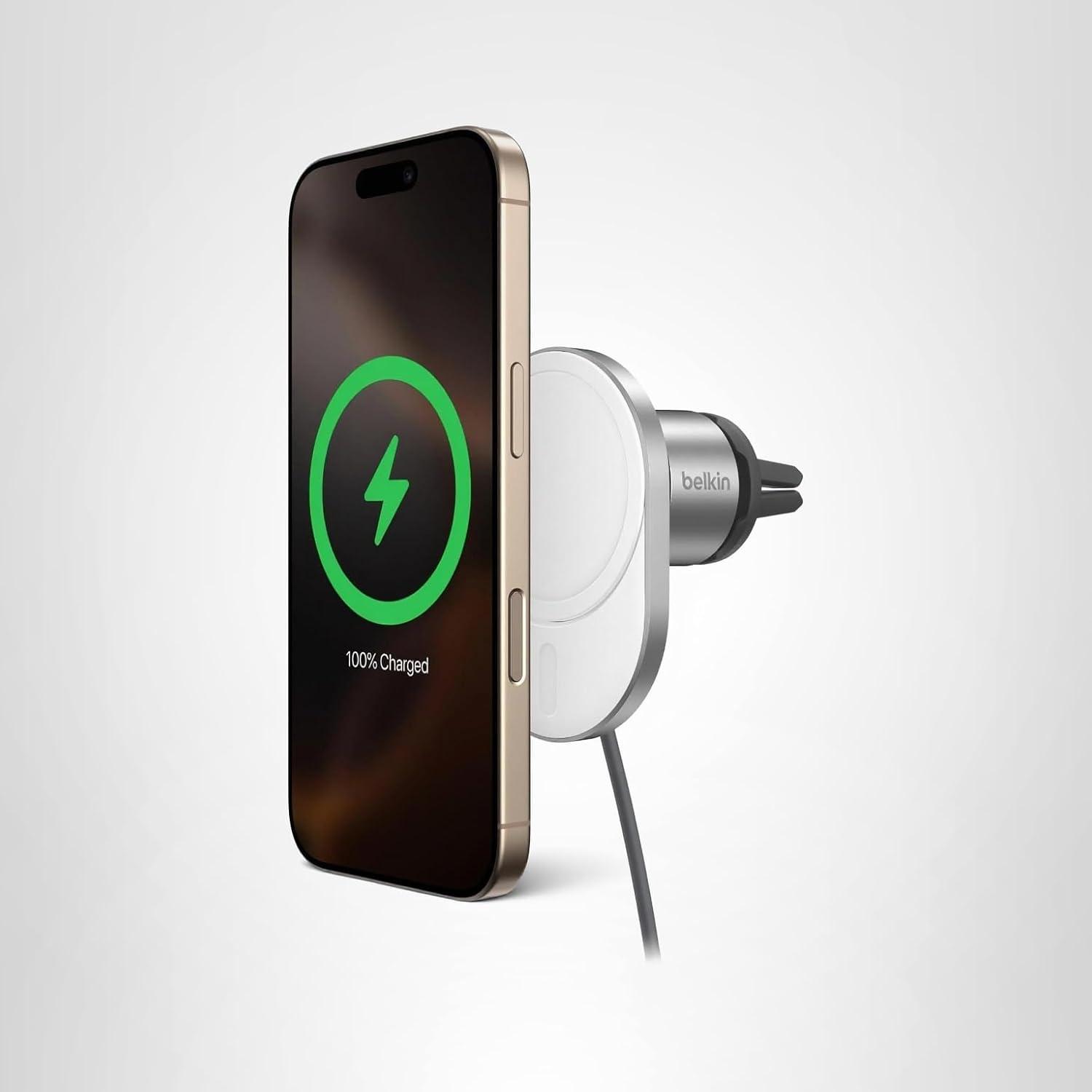 imageBelkin MagSafeCompatible Wireless Car Charger 15W Fast Charging Wireless Charger Powerful Magnetic Vent Holder for iPhone 17 16 15 14 13 Series Pixel 10 Secure Car Phone Mount WhiteCharging Mount New Model