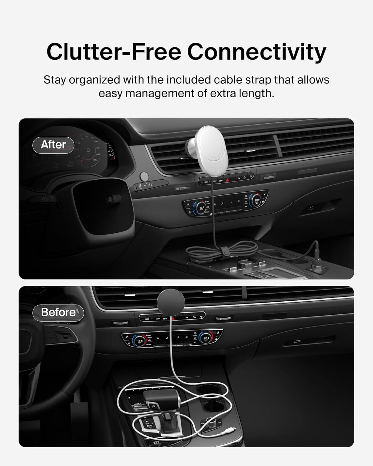 imageBelkin MagSafeCompatible Wireless Car Charger 15W Fast Charging Wireless Charger Powerful Magnetic Vent Holder for iPhone 17 16 15 14 13 Series Pixel 10 Secure Car Phone Mount WhiteCharging Mount New Model