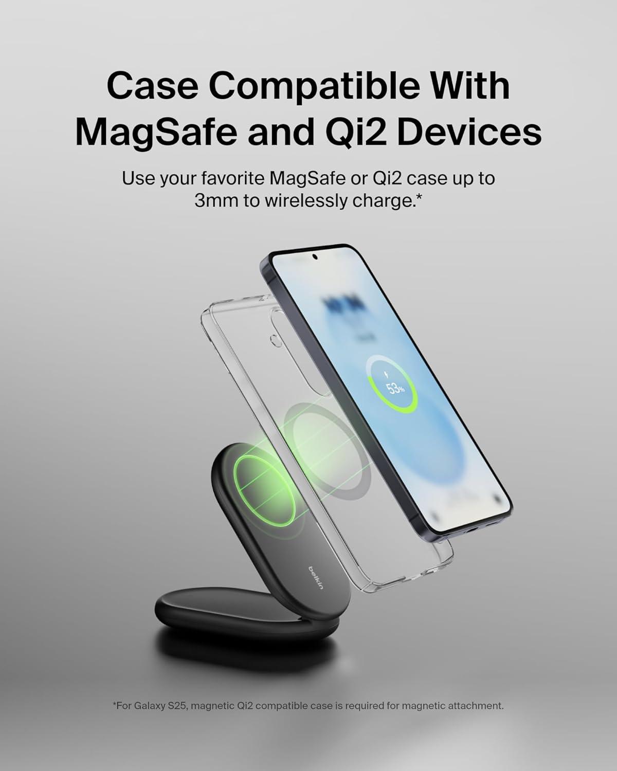 imageBelkin Magnetic Foldable Wireless Charging Stand 15W MagSafeCompatible Qi2Certified Charger Wireless Charging Stand for iPhone 16 Galaxy S25 amp More Standby Mode Ready wPSU Included Black