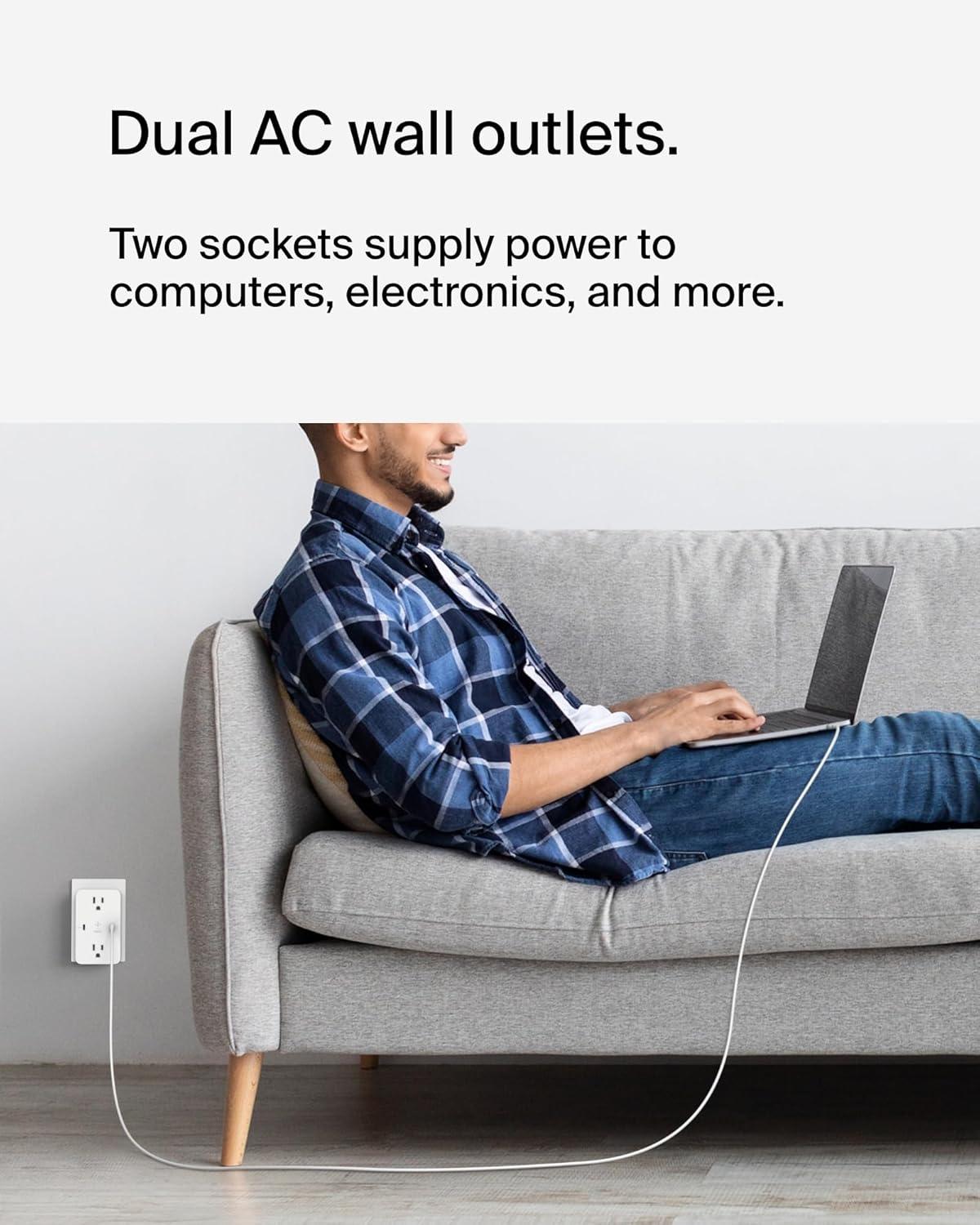 imageBelkin MultiOutlet Extender Fast Charging USBC Plug Adapter Safe Charge for MacBook Pro Chromebook Apple iPhone 17 Air 16 15 14 Samsung Galaxy S25 Nintendo Switch 2 amp More WhiteMount