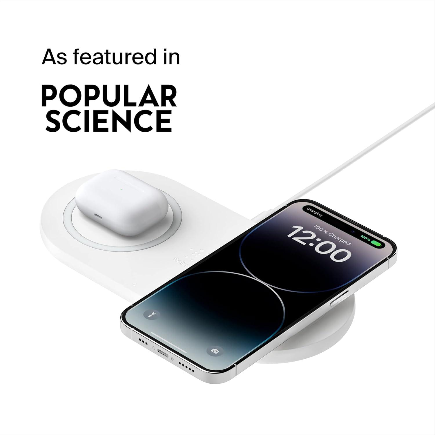 imageBelkin Quick Charge Dual Wireless Charging Pad  10W QiCertified Charger Pad for iPhone Samsung Apple Airpods amp More  Charge While Listening to Music Streaming Videos amp Video Calls  Black