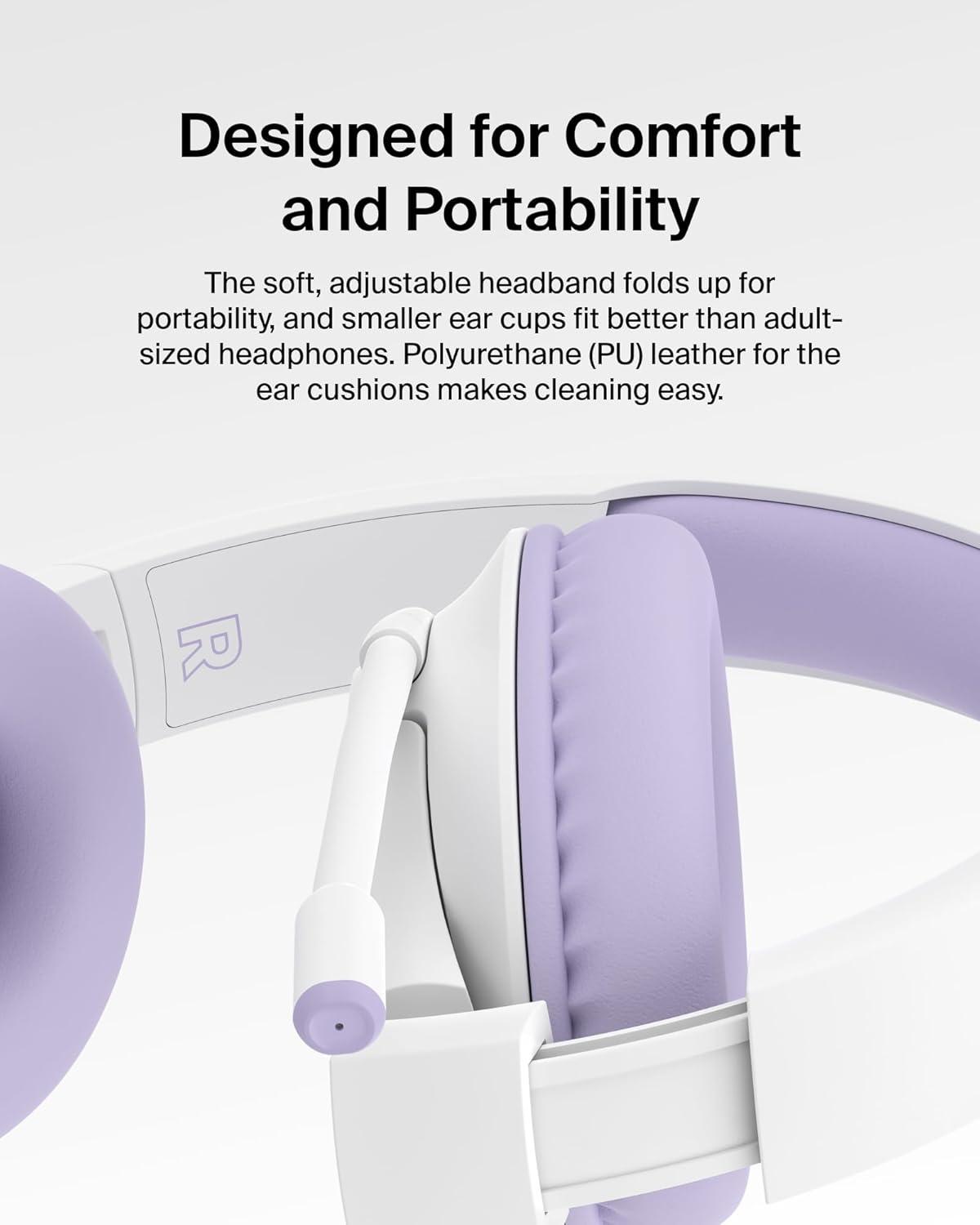 imageBelkin SoundForm Inspire Wireless OverEar Headset for Kids Online Learning amp Travel wBuiltin Microphone 85dB Safe Volume Limit 35H Battery Compatible wiPhone iPad Galaxy amp More LavenderLavender