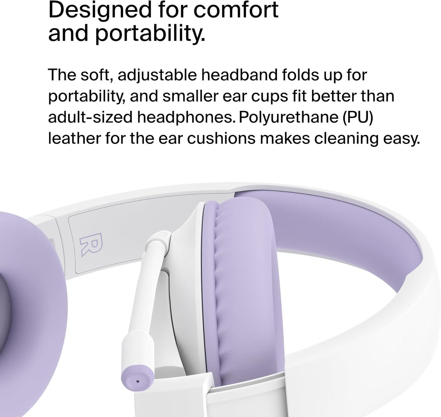 imageBelkin SoundForm Inspire Wireless OverEar Headset for Kids Online Learning amp Travel wBuiltin Microphone 85dB Safe Volume Limit 35H Battery Compatible wiPhone iPad Galaxy amp More LavenderLavender