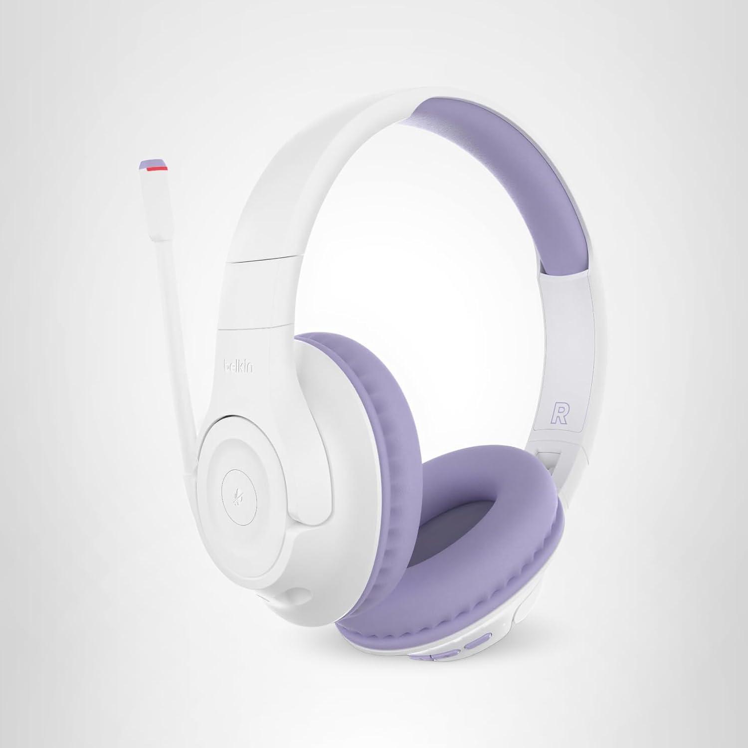 imageBelkin SoundForm Inspire Wireless OverEar Headset for Kids Online Learning amp Travel wBuiltin Microphone 85dB Safe Volume Limit 35H Battery Compatible wiPhone iPad Galaxy amp More LavenderLavender