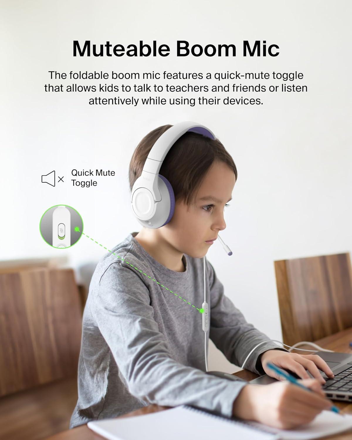 imageBelkin SoundForm Inspire Wireless OverEar Headset for Kids Online Learning amp Travel wBuiltin Microphone 85dB Safe Volume Limit 35H Battery Compatible wiPhone iPad Galaxy amp More LavenderLavender