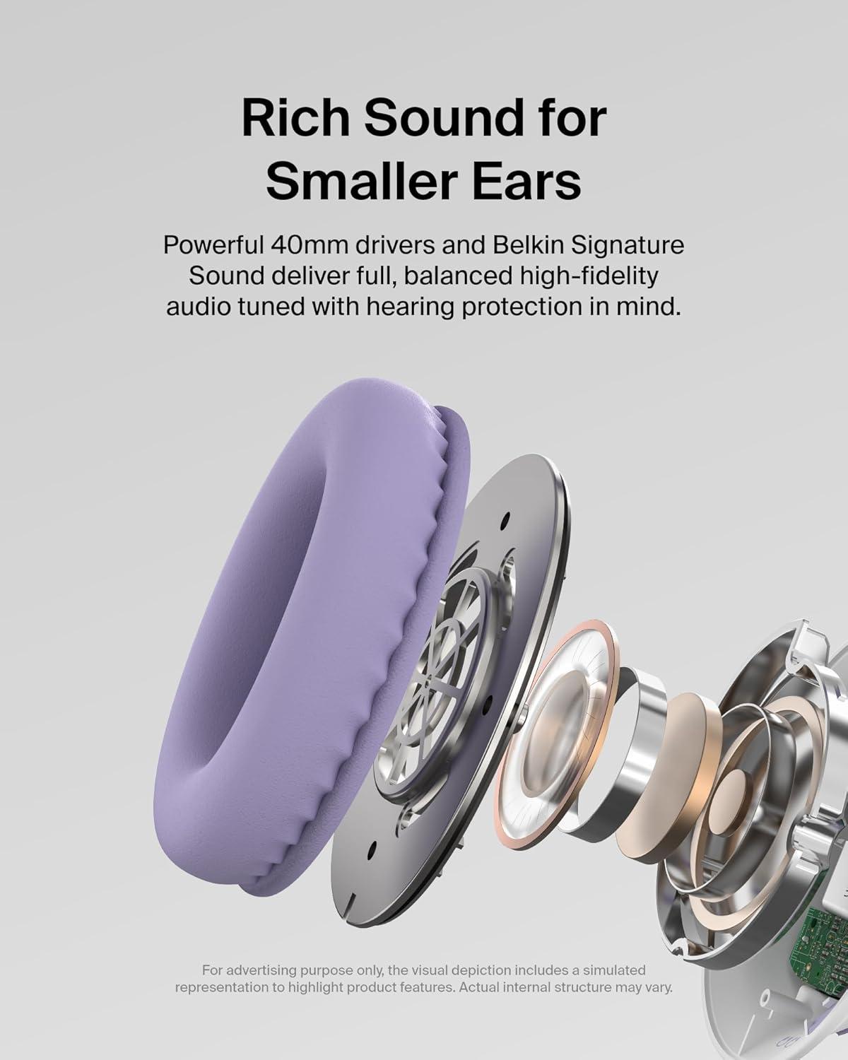 imageBelkin SoundForm Inspire Wireless OverEar Headset for Kids Online Learning amp Travel wBuiltin Microphone 85dB Safe Volume Limit 35H Battery Compatible wiPhone iPad Galaxy amp More LavenderLavender