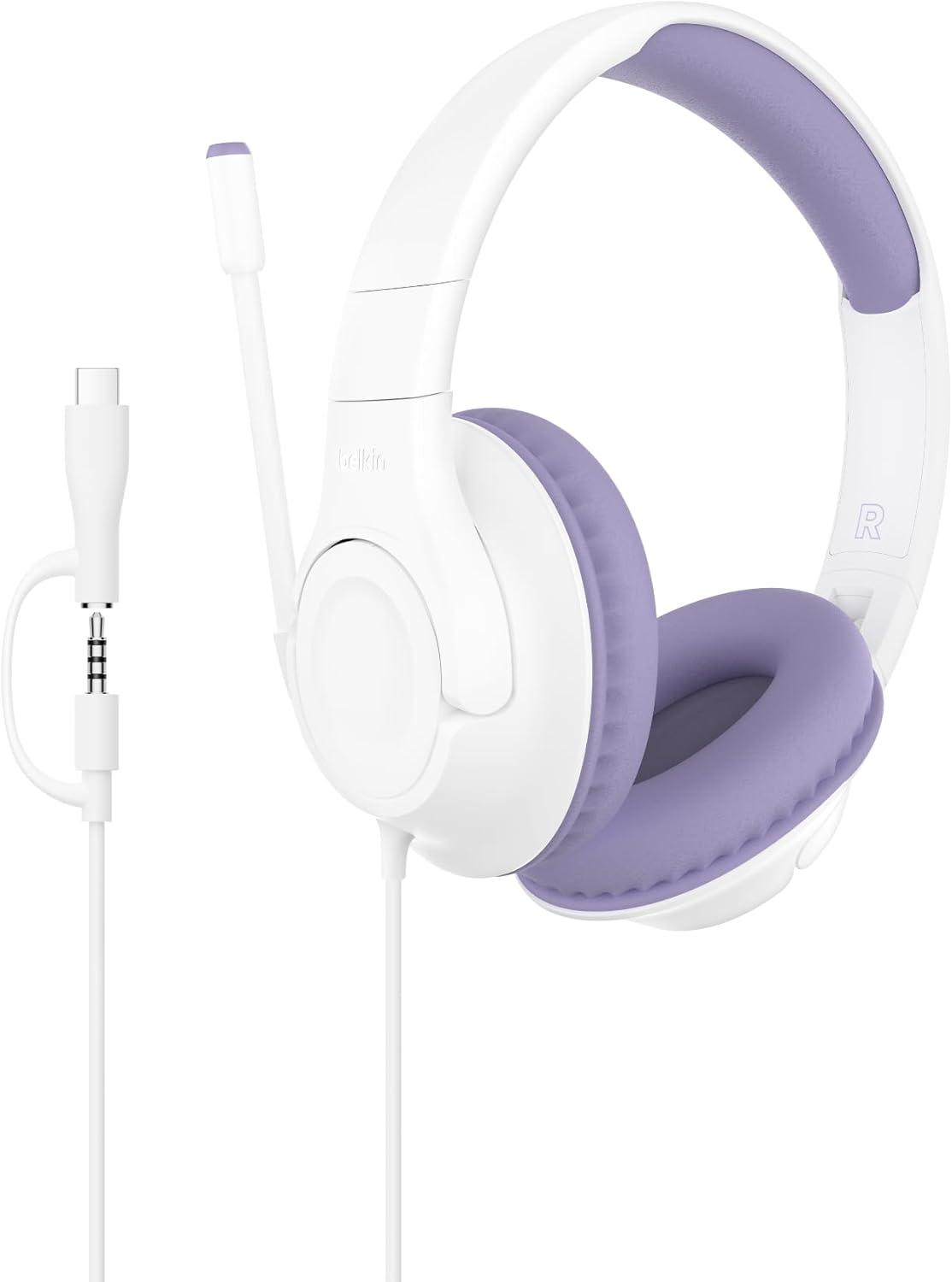 imageBelkin SoundForm Inspire Wireless OverEar Headset for Kids Online Learning amp Travel wBuiltin Microphone 85dB Safe Volume Limit 35H Battery Compatible wiPhone iPad Galaxy amp More LavenderLavender