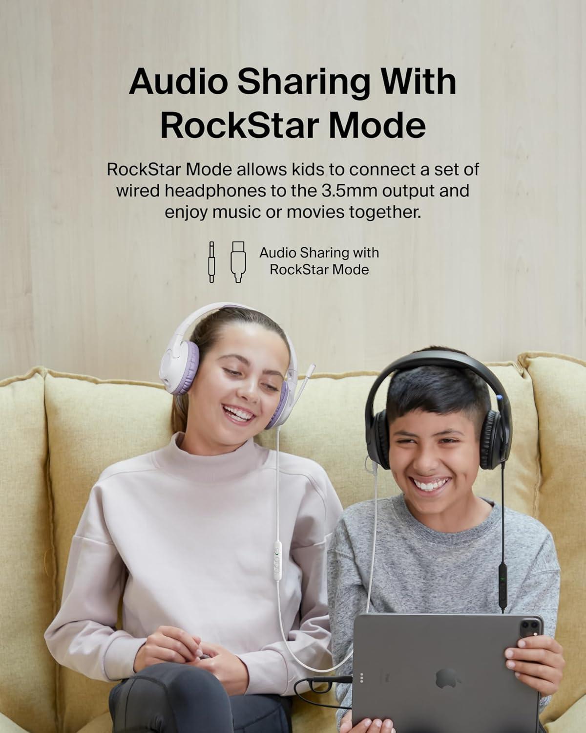 imageBelkin SoundForm Inspire Wireless OverEar Headset for Kids Online Learning amp Travel wBuiltin Microphone 85dB Safe Volume Limit 35H Battery Compatible wiPhone iPad Galaxy amp More LavenderLavender